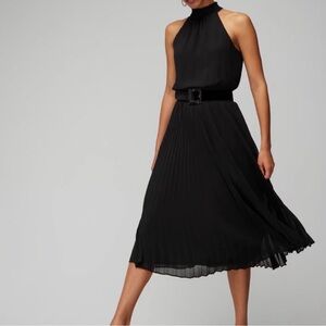 White House Black Market Black Sleeveless Pleated Halter Midi Dress